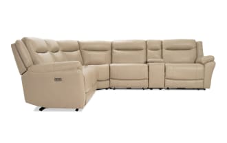 Frontier Taupe Leather 129'' Power Reclining 6 Piece Sectional with USB & USB-C  Ports