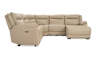 Frontier Taupe Leather 116'' Power Reclining 5 Piece Right Arm Facing Chaise Sectional with USB & USB-C  Ports