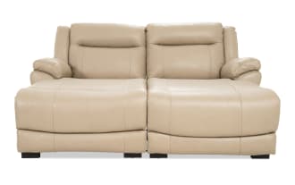 Frontier Taupe Leather 77'' Power Reclining Dual Chaise with USB & USB-C  Ports