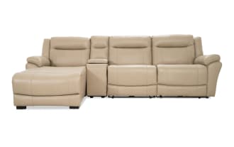 Frontier Taupe Leather 120'' Power Reclining 4 Piece Right Arm Facing Chaise Sectional with Armless Recliner & USB & USB-C  Ports