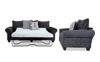 Everly Charcoal 98'' Sleeper Sofa with Queen Gel Mattress & Chair