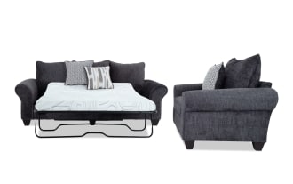 Everly Charcoal 98'' Sleeper Sofa with Queen Cooling Mattress & Chair