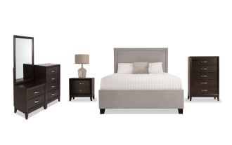 Tremont 5 Piece Twin Espresso & Gray Upholstered Storage Bedroom Set with Chesser