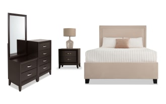Tremont 4 Piece Full Espresso & Beige Upholstered Storage Bedroom Set with Chesser