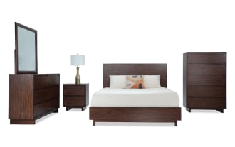 Mango 5 Piece Queen Brown Panel Bedroom Set