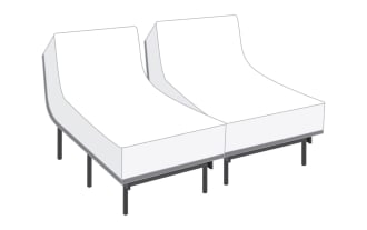 Power Bob Elite Base with Signature Gel 13.5'' Split King Plush Mattress in navy blue with wood frame, adjustable base, gel memory foam, and dual comfort settings.