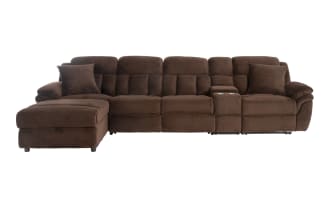 Playmaker Chocolate 148'' Power Reclining 4 Piece Left Arm Facing Pop-Up Sleeper Chaise Sectional with USB & USB-C Ports