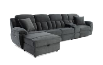 Playmaker Gray 148'' Power Reclining 4 Piece Left Arm Facing Pop-Up Sleeper Chaise Sectional with USB & USB-C Ports