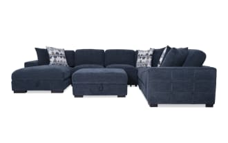 Playground Navy 145'' 4 Piece Left Arm Facing Chaise Sectional with Armless Pop-Up Sleeper & Storage Ottoman