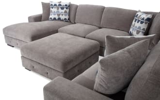 Playground Gray 145'' 4 Piece Left Arm Facing Pop-Up Sleeper Chaise Sectional with Storage Ottoman
