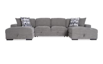 Playground Gray 148'' 3 Piece Dual Chaise Sectional with Armless Pop-Up Sleeper