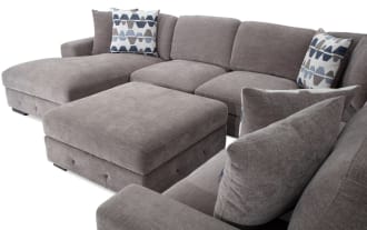 Playground Gray 145'' 4 Piece Left Arm Facing Chaise Sectional with Armless Pop-Up Sleeper & Storage Ottoman