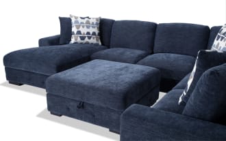Playground Navy 145'' 4 Piece Left Arm Facing Chaise Sectional with Storage Ottoman