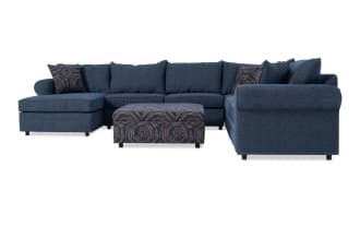 Juno Denim 142'' 4 Piece Left Arm Facing Chaise Sectional with Ottoman