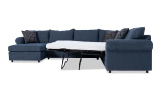 Juno Denim 142'' 4 Piece Left Arm Facing Sleeper Chaise Sectional with Gel Mattress
