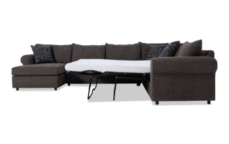 Juno Chocolate 142'' 4 Piece Left Arm Facing Sleeper Chaise Sectional with Gel Mattress