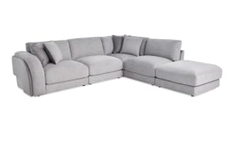 Gravity Gray 121'' 5 Piece Right Arm Facing Modular Sectional with 2 Armless Chairs, 1 Corner, 1 Left Arm Facing Chair, 1 Square Ottoman