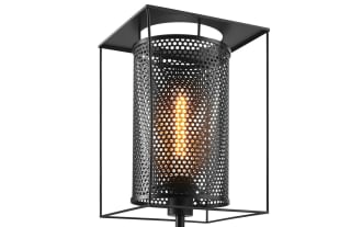 Luxe Black Table Lamp with rustic industrial style, metal geometric frame, rotary switch, and USB/USB-C charging ports on square base.
