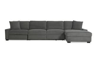 Aspen Charcoal 188'' Power Reclining 3 Piece Left Arm Facing Pop-Up Sleeper Chaise Sectional with USB & USB-C Ports