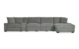 Aspen Charcoal 202'' Power Reclining 4 Piece Right Arm Facing Pop-Up Sleeper Chaise Sectional with USB & USB-C Ports