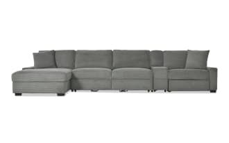 Aspen Charcoal 202'' Power Reclining 4 Piece Left Arm Facing Pop-Up Sleeper Chaise Sectional with USB & USB-C Ports