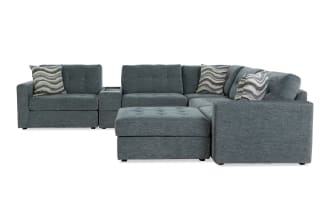 Modular Bob® Spa Blue 129'' 7 Piece Storage Sectional with 2 Armless Storage Chairs, 1 Console, 1 Corner, 1 Left Arm Facing Storage Chair, 1 Right Arm Facing Storage Chair, 1 Storage Ottoman