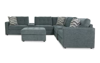 Modular Bob® Spa Blue 129'' 8 Piece Modular Sectional with 2 Armless Chairs, 2 Consoles, 1 Corner, 1 Left Arm Facing Chair, 1 Right Arm Facing Chair, 1 Storage Ottoman