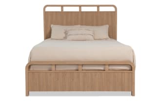 Cascade Full Brown Panel Bed from Cascade Bedroom collection, transitional style with brown engineered wood grain MDF, featuring reeded headboard and footboard with smooth rounded corners and four symmetrical rectangular openings.