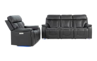 Showcase Black Leather 89'' Immersive Audio Power Reclining Sofa & Recliner