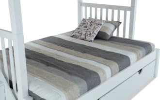 Keystone Twin/Full White Stairway Bunk Bed with 2 Memory Foam Mattresses & Twin Trundle