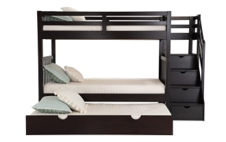 Keystone Twin/Twin Espresso Stairway Bunk Bed with 2 Mattresses & Twin Trundle