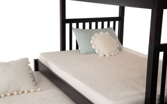 Keystone Twin/Full Espresso Stairway Bunk Bed with 2 Mattresses & Twin Trundle