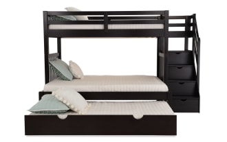 Keystone Twin/Full Espresso Stairway Bunk Bed with 2 Mattresses & Twin Trundle