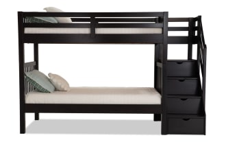 Keystone Twin/Twin Espresso Stairway Bunk Bed with 2 Memory Foam Mattresses