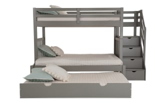 Keystone Twin/Full Gray Stairway  Bunk Bed with 2 Innerspring Mattresses & Twin Trundle