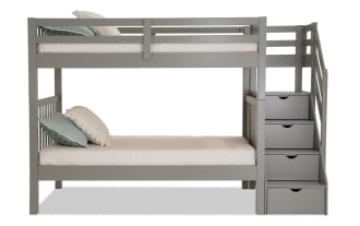 Keystone Twin/Twin Gray Stairway Bunk Bed with 2 Memory Foam Mattresses