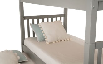 Keystone Twin/Twin Gray Stairway Bunk Bed with 2 Memory Foam Mattresses & Twin Trundle