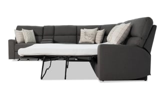 Modern Farmhouse Gray 165'' 6 Piece Left Arm Facing Power Reclining Sleeper Sectional with Full Gel Mattress & Power Headrest