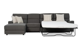 Modern Farmhouse Gray 160'' 3 Piece Left Arm Facing Power Reclining Sleeper Chaise Sectional with Full Gel Mattress & Power Headrest