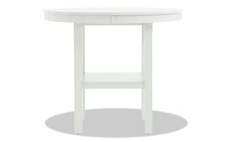 London White Round Counter Height Dining Table from London Dining collection, contemporary style, white MDF with sturdy legs and lower shelf.