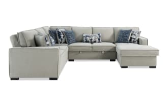 Playmax Gray 124'' 4 Piece Right Arm Facing Pop-Up Sleeper Chaise Sectional with USB & USB-C Port