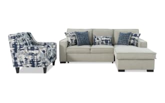 Playmax Gray 94'' 2 Piece Right Arm Facing Pop-Up Sleeper Chaise Sectional with USB & USB-C Port & Accent Chair