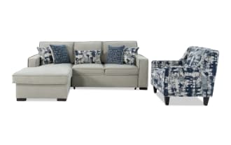 Playmax Gray 94'' 2 Left Arm Facing Pop-Up Sleeper Chaise Sectional with USB & USB-C Port & Accent Chair