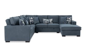 Playmax Denim 124'' 4 Piece Right Arm Facing Pop-Up Sleeper Chaise Sectional with USB & USB-C Port