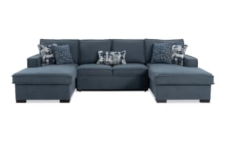 Playmax Denim 120'' 3 Piece Pop-Up Sleeper Dual Chaise Sectional with USB & USB-C Port
