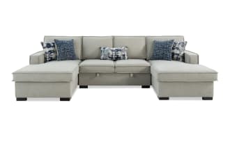 Playmax Gray 120'' 3 Piece Storage Dual Chaise Sectional with USB & USB-C Port