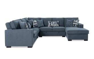 Playmax Denim 124'' 4 Piece Right Arm Facing Strorage Chaise Sectional with USB & USB-C Port