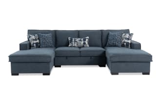 Playmax Denim 120'' 3 Piece Storage Dual Chaise Sectional with USB & USB-C Port