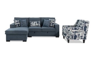 Playmax Denim 94'' 2 Piece Left Arm Facing Strorage Chaise Sectional with USB & USB-C Port & Accent Chair