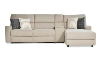 Modern Farmhouse Beige 145'' 3 Piece Right Arm Facing Power Reclining Sleeper Chaise Sectional with Full Cooling Mattress & Power Headrest